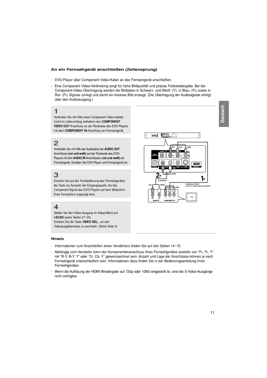 Samsung DVD-HD870/XEG An ein Fernsehgerät anschließen Zeilensprung, Drücken Sie auf der Fernbedienung des Fernsehgerätes 