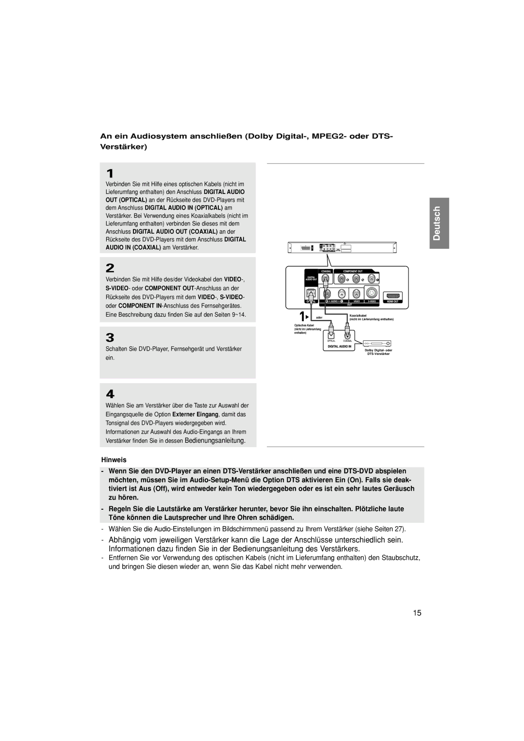 Samsung DVD-HD870/XEG, DVD-HD870/XEL manual Oder Koaxialkabel 