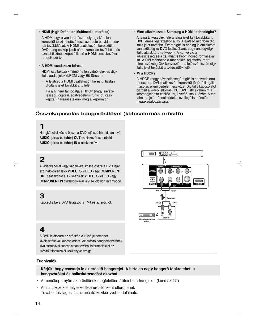 Samsung DVD-HD870/XET, DVD-HD870/XEG Hdmi csatlakozó leírása, Miért alkalmazza a Samsung a Hdmi technológiát?, Mi a HDCP? 