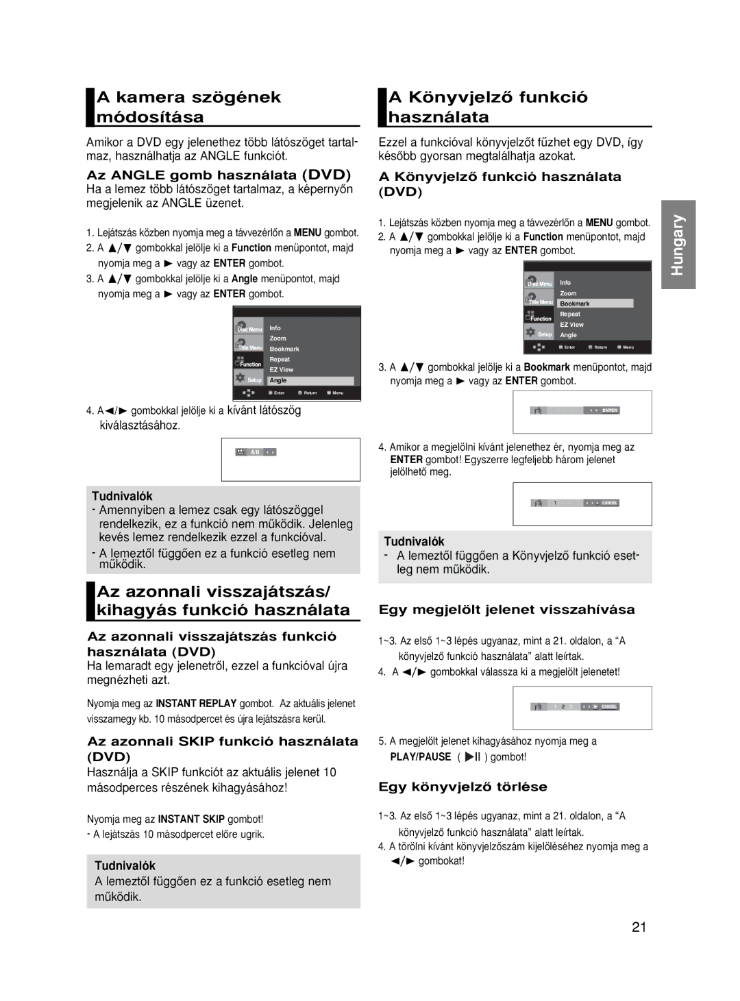 Samsung DVD-HD870/AUS, DVD-HD870/XEG, DVD-HD870/XET, DVD-HD870/XEH Kamera szögének KönyvjelzŒ funkció Módosítása Használata 