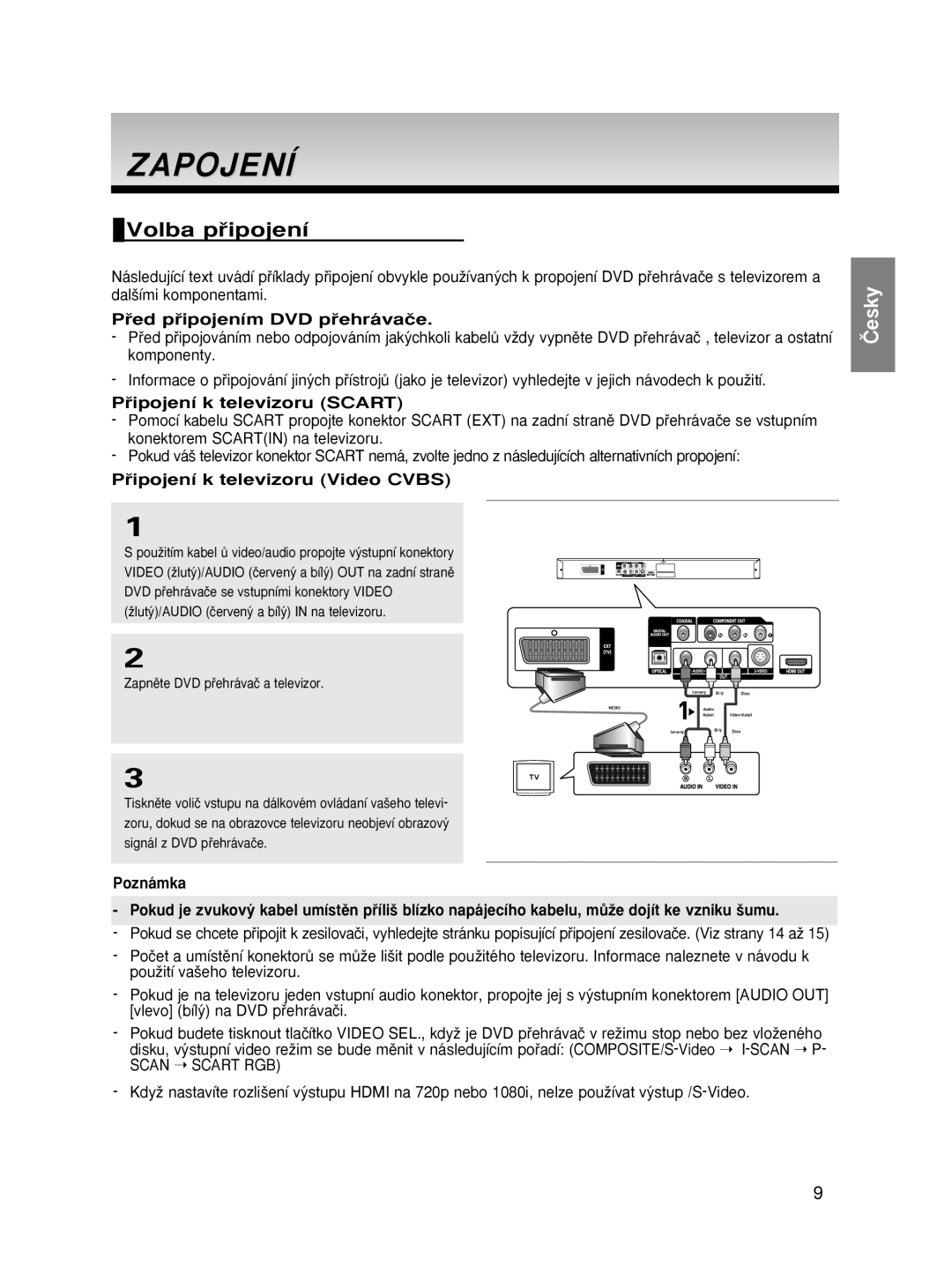 Samsung DVD-HD870/XEH manual Zapojení, Volba pﬁipojení, Pﬁed pﬁipojením DVD pﬁehrávaãe, Pﬁipojení k televizoru Scart 