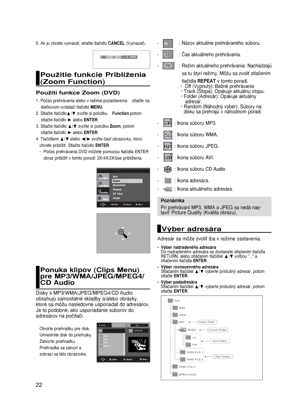 Samsung DVD-HD870/XET, DVD-HD870/XEG, DVD-HD870/AUS manual PouÏitie funkcie PriblíÏenia, Zoom Function, ˘ber adresára 