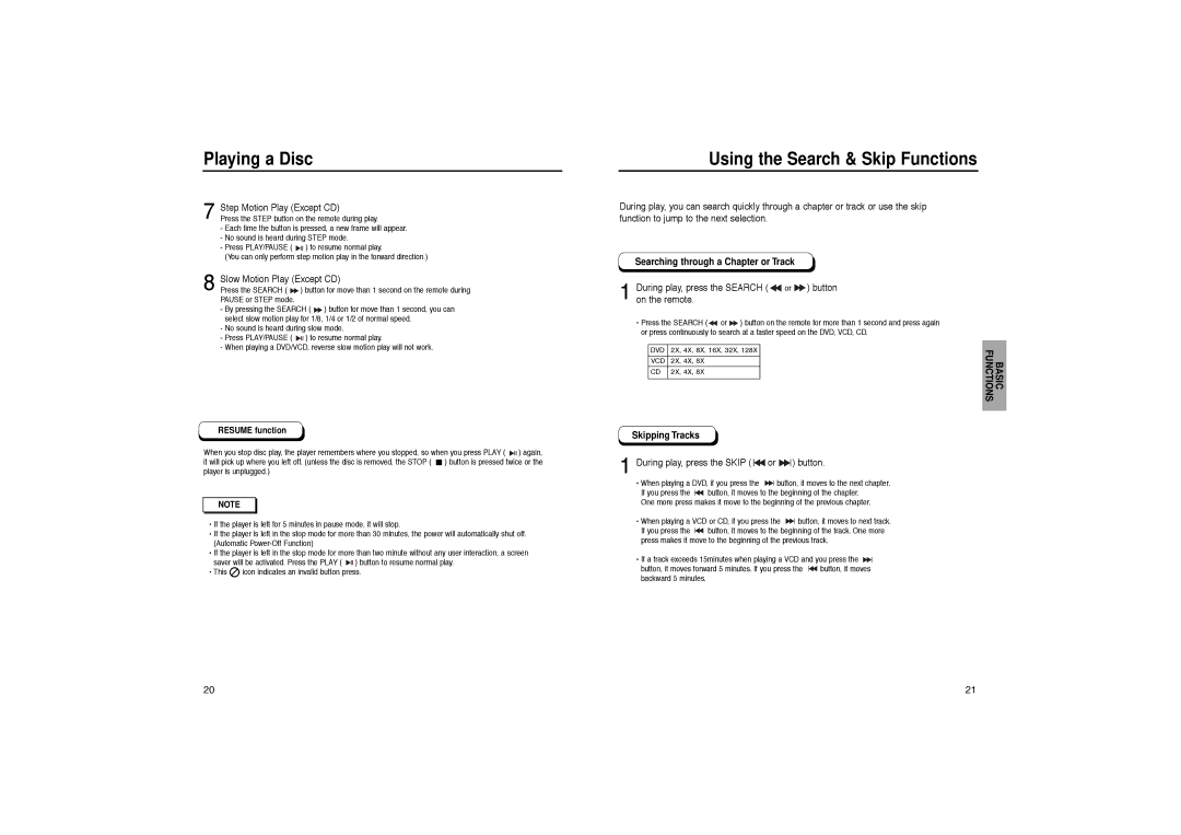 Samsung DVD-HD931 manual Using the Search & Skip Functions, Searching through a Chapter or Track, Skipping Tracks 