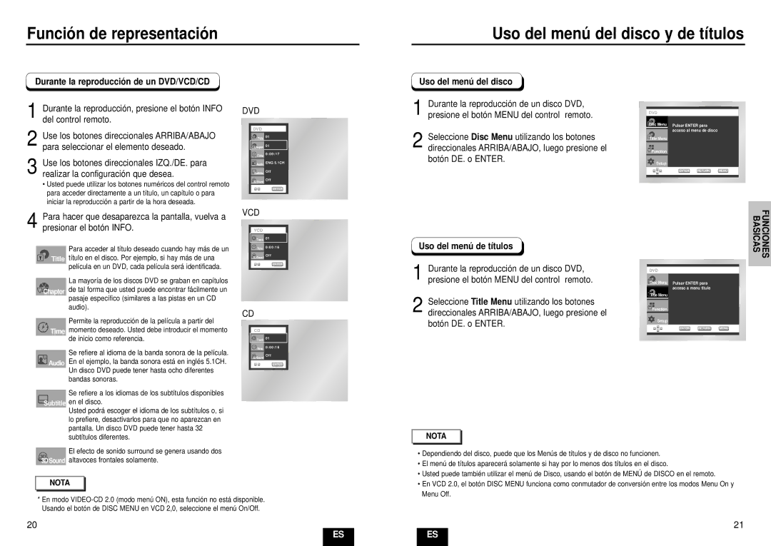 Samsung DVD-HD935/XEC manual Durante la reproducció n de un DVD/VCD/CD, Uso del menú del disco, Uso del menú de títulos 