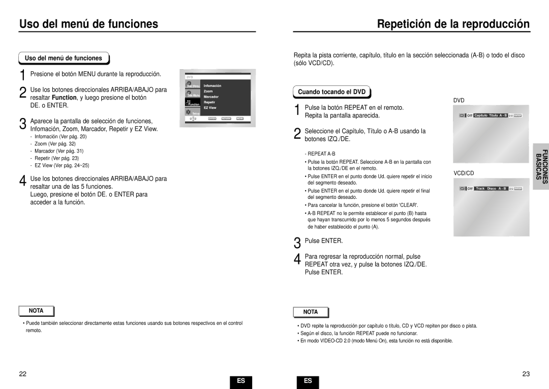 Samsung DVD-HD935/XEC manual Uso del menú de funciones, Cuando tocando el DVD 