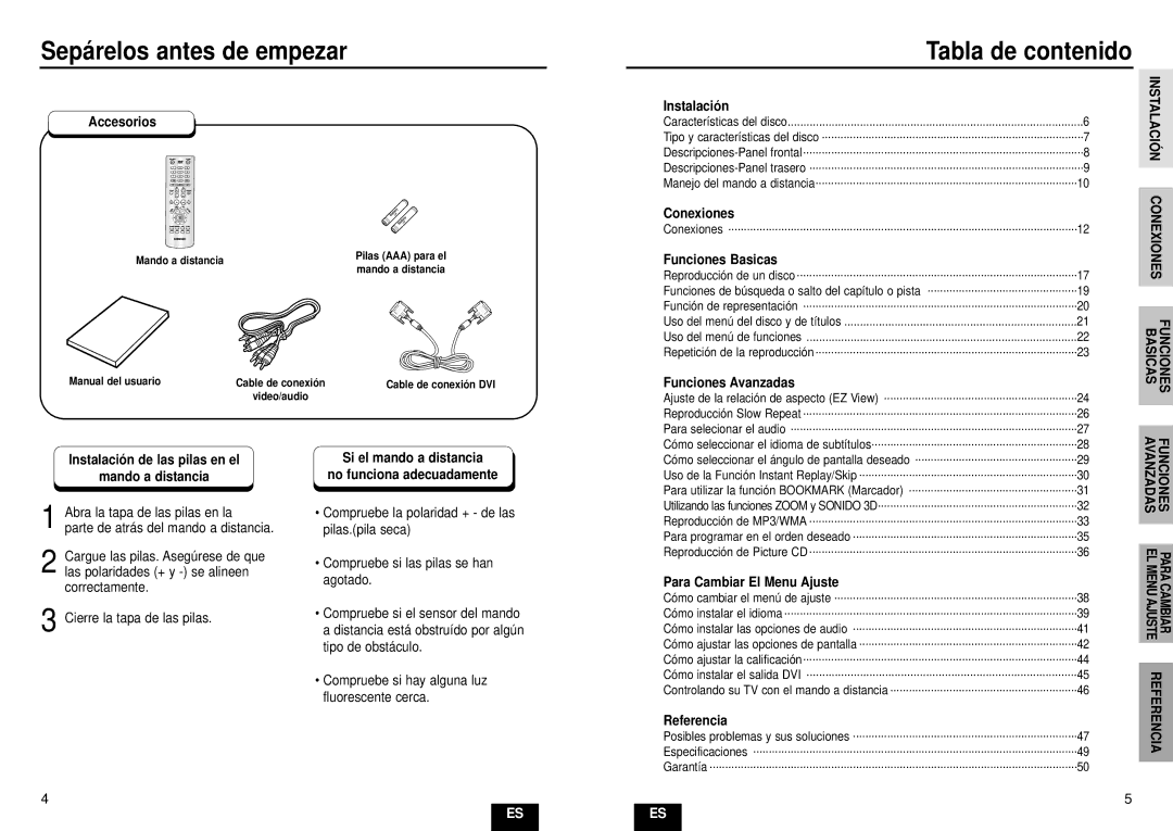 Samsung DVD-HD935/XEC manual Sepárelos antes de empezar 