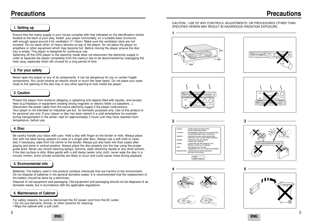 Samsung DVD-HD935/XET, DVD-HD935/XEL, DVD-HD935/XEC, DVD-HD935/XEO manual Precautions 