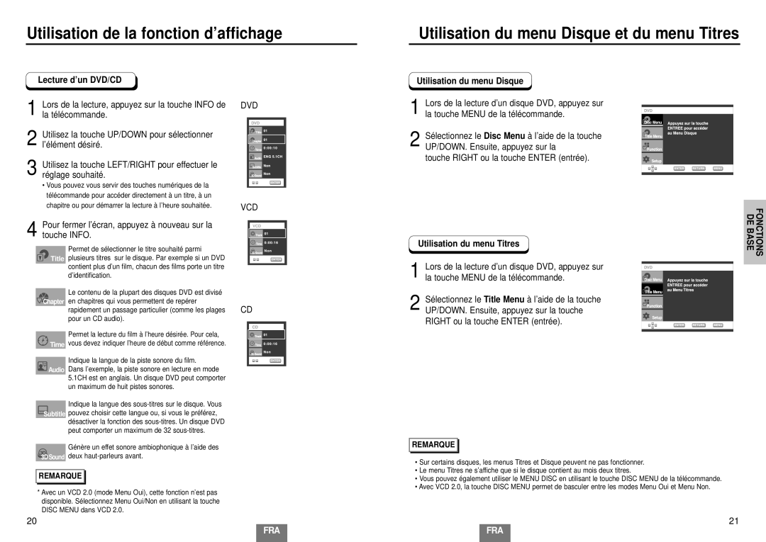 Samsung DVD-HD935/XEL manual Utilisation du menu Disque, Utilisation du menu Titres 