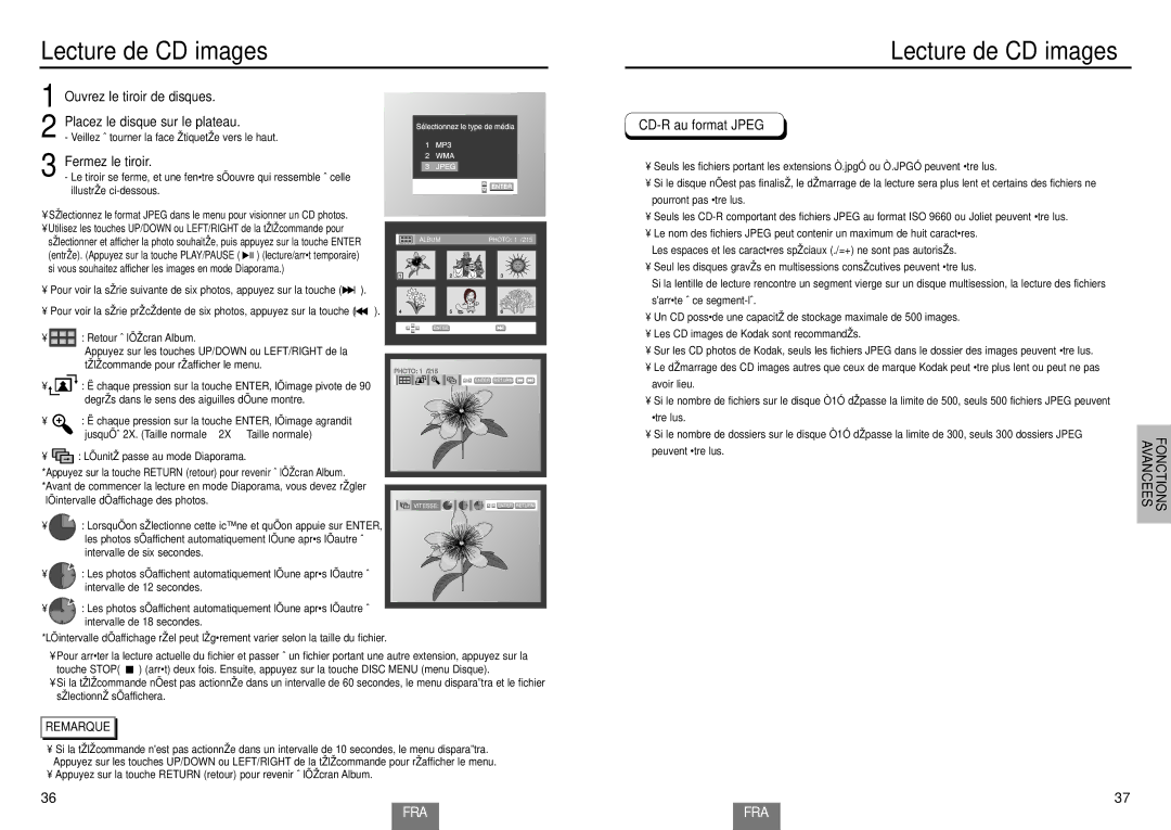 Samsung DVD-HD935/XEL manual Lecture de CD images, Ouvrez le tiroir de disques Placez le disque sur le plateau 