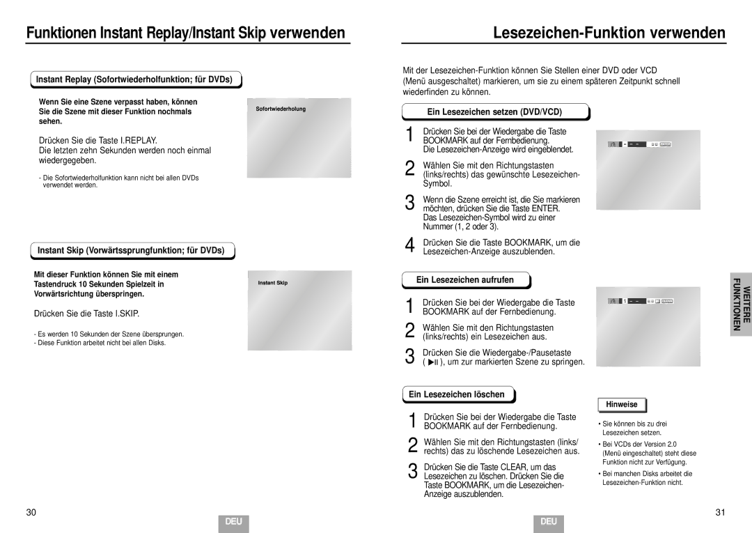 Samsung DVD-HD935/XEL manual Lesezeichen-Funktion verwenden 