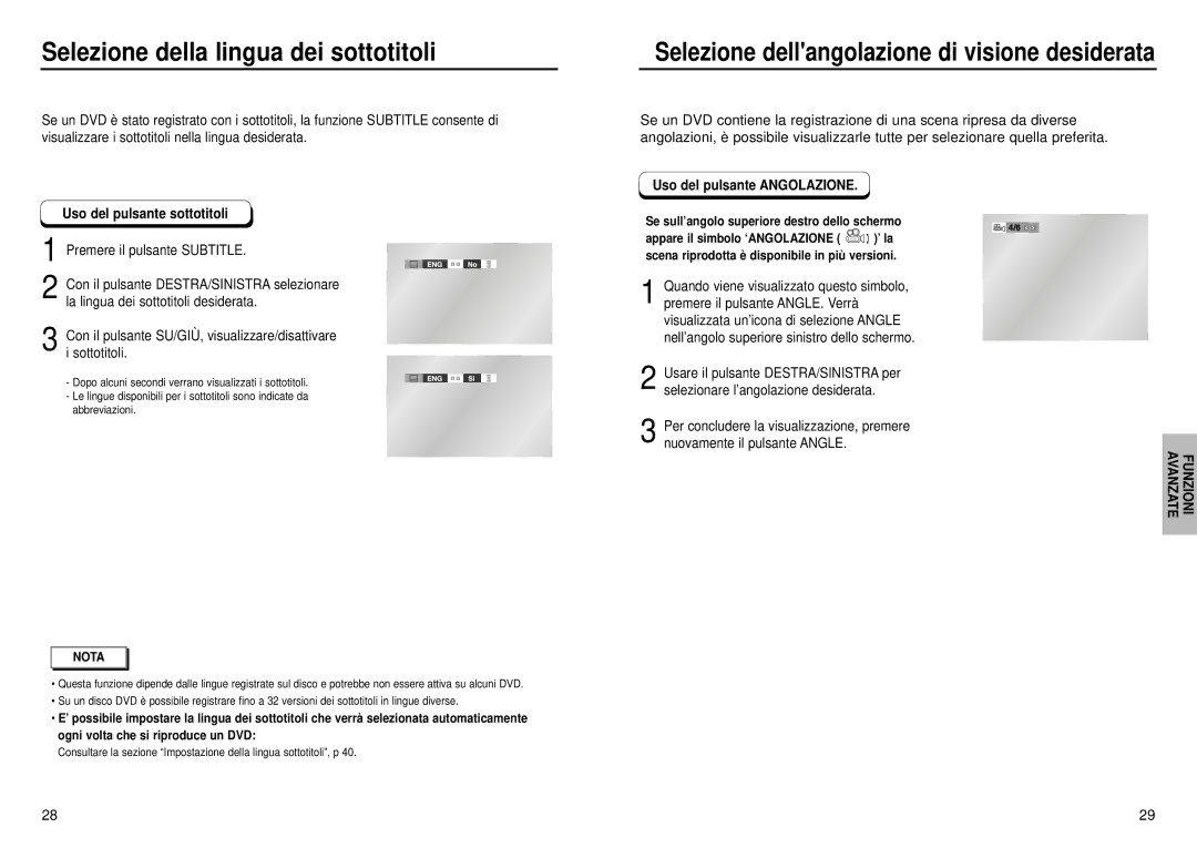 Samsung DVD-HD935/XET Selezione della lingua dei sottotitoli, Uso del pulsante sottotitoli, Premere il pulsante Subtitle 