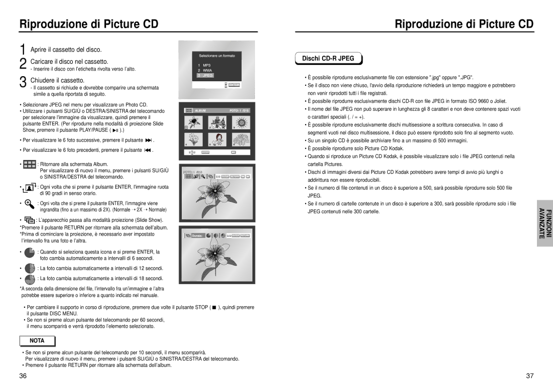 Samsung DVD-HD935/XET manual Riproduzione di Picture CD, Aprire il cassetto del disco Caricare il disco nel cassetto 