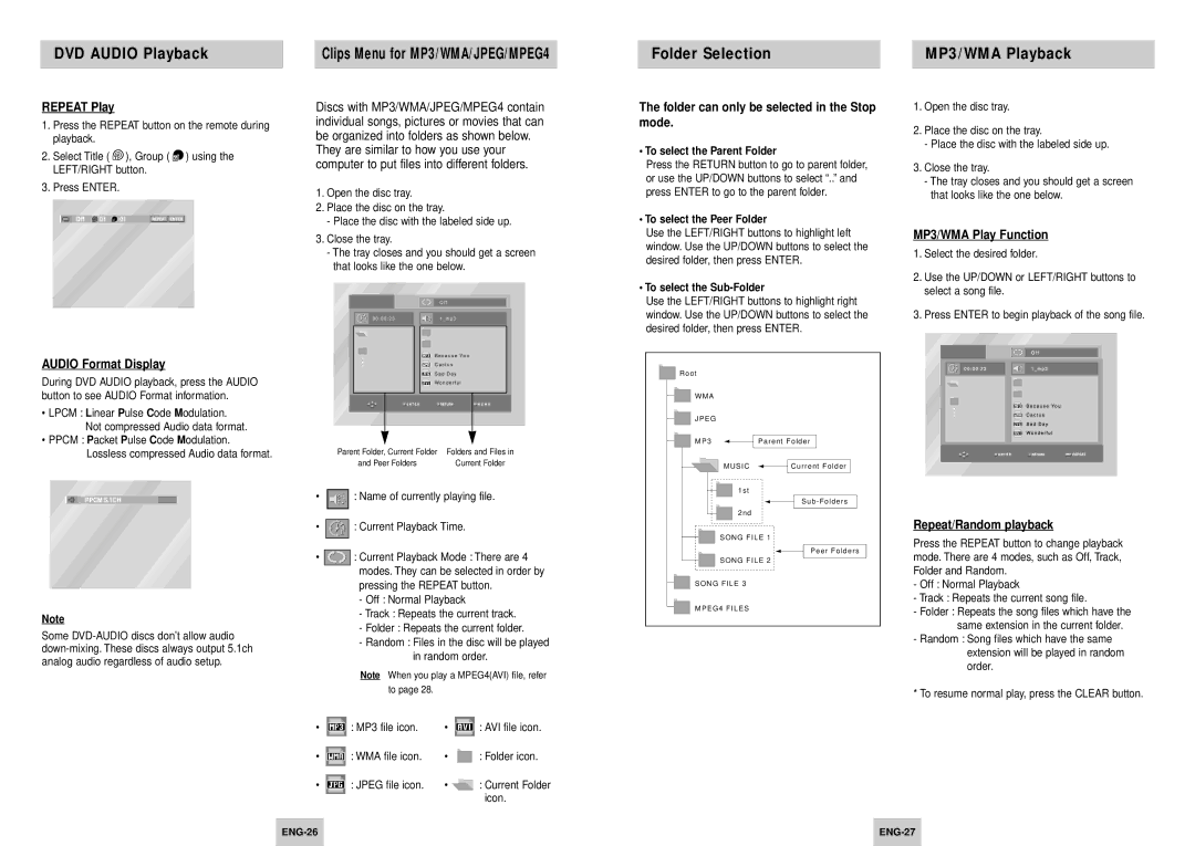 Samsung DVD-HD945/XEE manual Folder Selection MP3/WMA Playback 