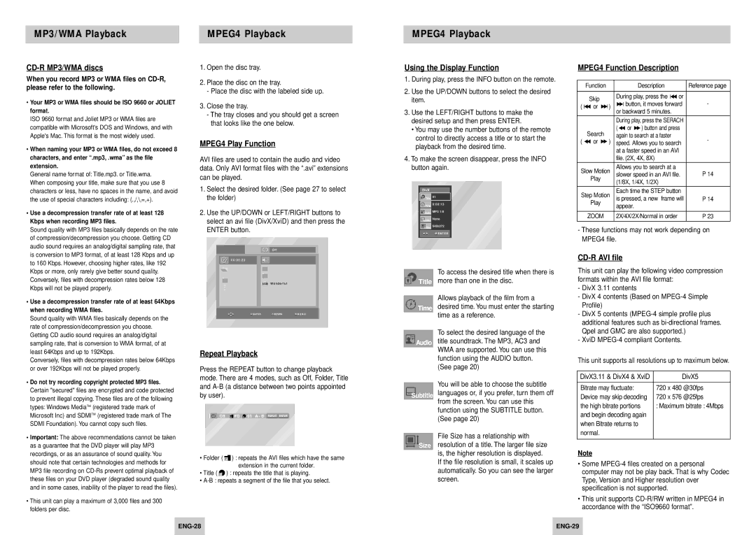 Samsung DVD-HD945/XEE manual MPEG4 Playback 