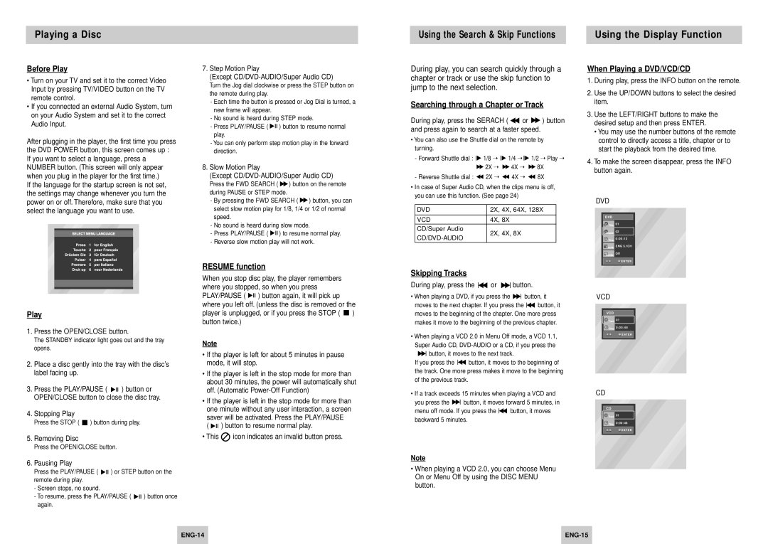 Samsung DVD-HD945/XEE manual Playing a Disc, Using the Display Function 