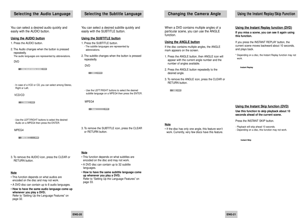 Samsung DVD-HD945/XEH, DVD-HD945/XEL manual Selecting the Audio Language, Changing the Camera Angle 