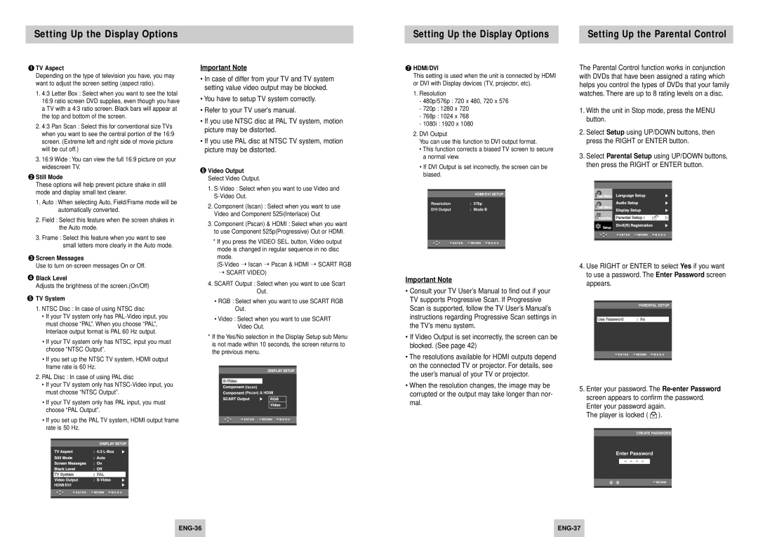 Samsung DVD-HD945/XEH, DVD-HD945/XEL manual Important Note, Player is locked 