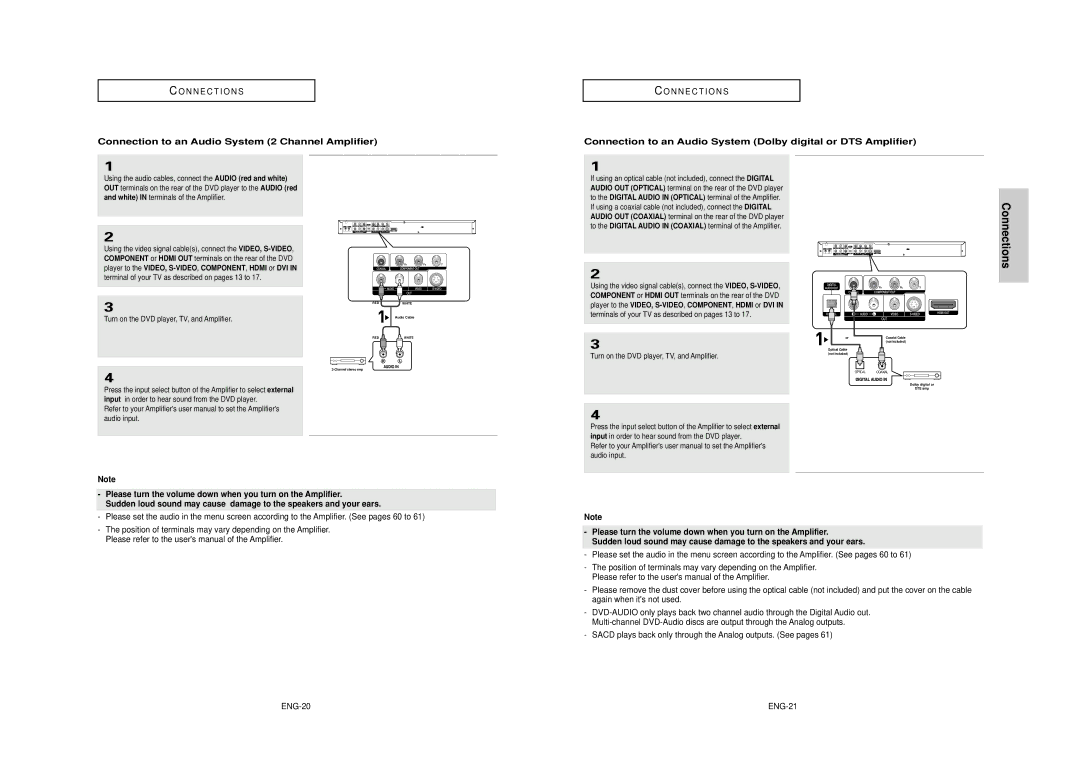 Samsung DVD-HD950 Connection to an Audio System 2 Channel Amplifier, Turn on the DVD player, TV, and Amplifier, ENG-21 