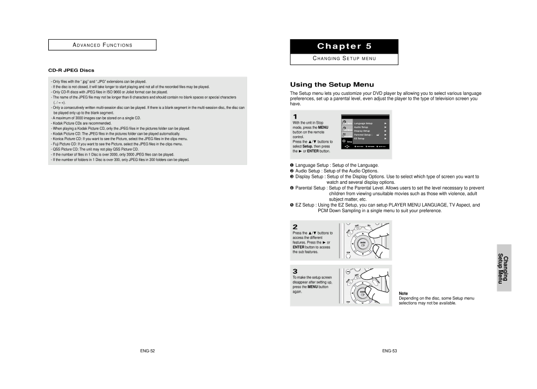 Samsung DVD-HD950 manual Using the Setup Menu, CD-R Jpeg Discs, ENG-52 