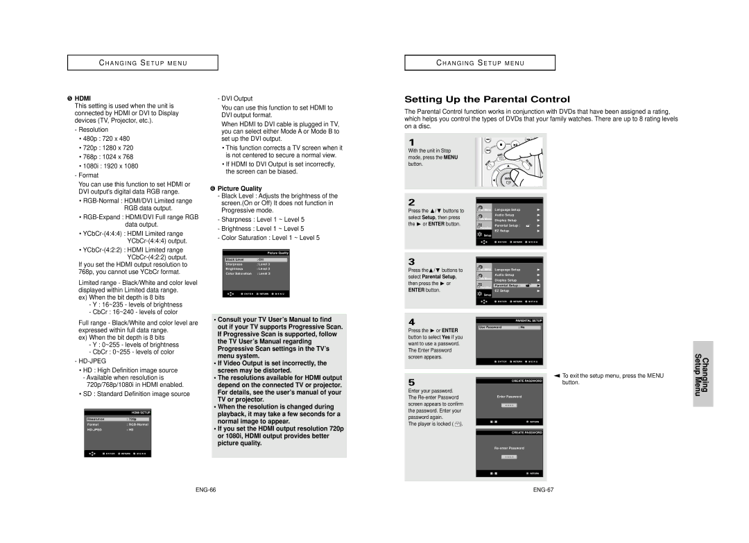 Samsung DVD-HD950 manual Setting Up the Parental Control 