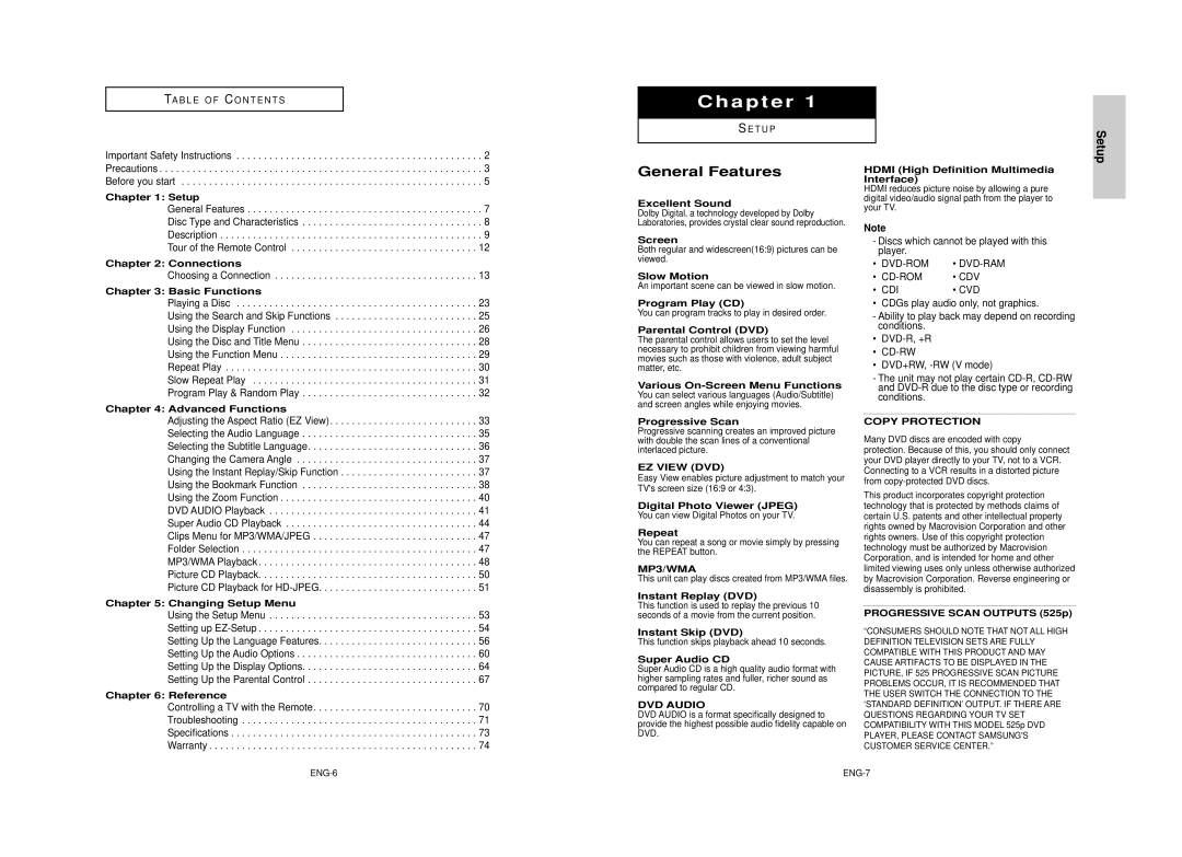 Samsung DVD-HD950 manual General Features, Dvd-Rom Dvd-Ram Cd-Rom Cdv Cdi Cvd, Cd-Rw 