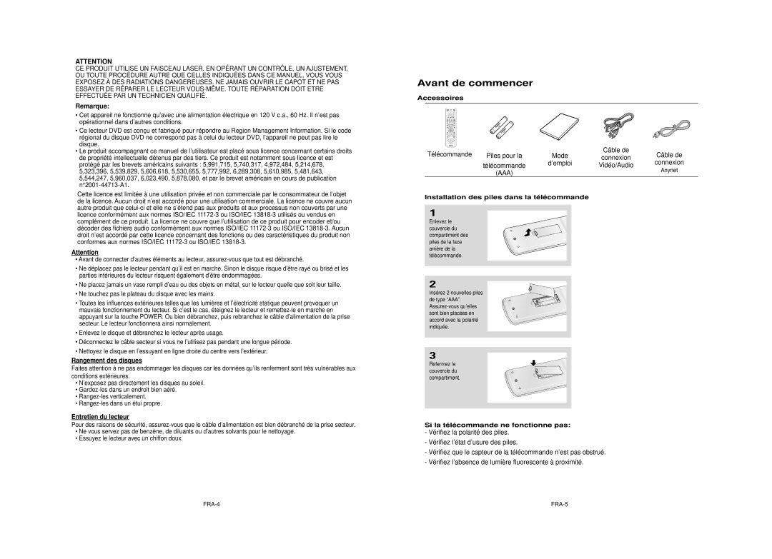 Samsung DVD-HD950 manual Avant de commencer, Remarque, Rangement des disques, Entretien du lecteur 