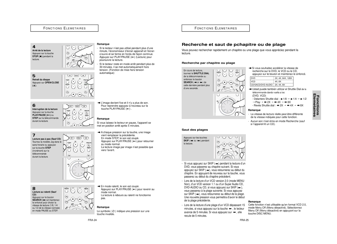 Samsung DVD-HD950 manual Recherche et saut de pchapitre ou de plage, Recherche par chapitre ou plage, Saut des plages 