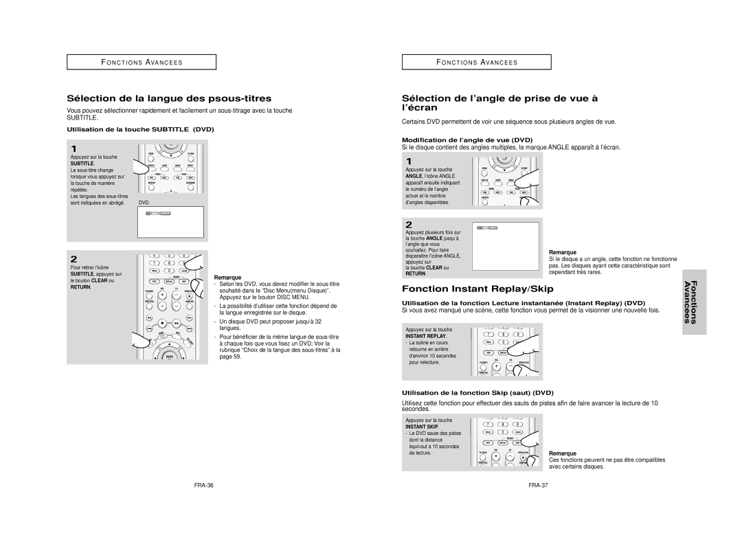 Samsung DVD-HD950 manual Sélection de la langue des psous-titres, Sélection de l’angle de prise de vue à l’écran, Subtitle 