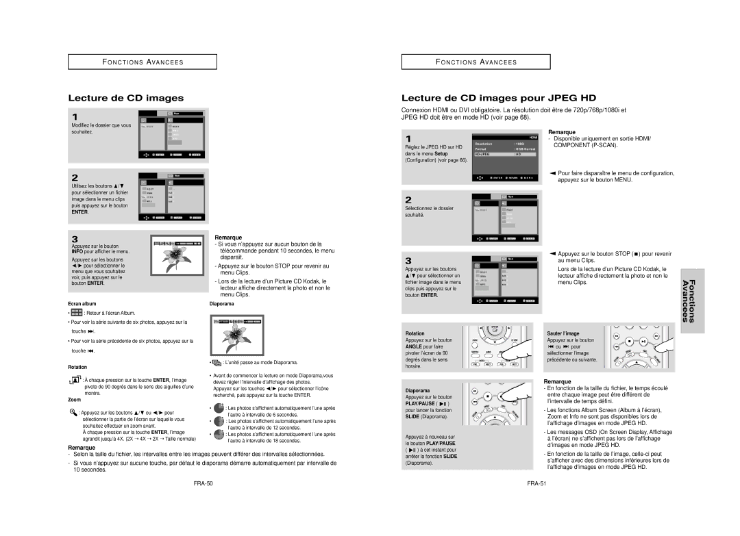 Samsung DVD-HD950 manual Lecture de CD images Lecture de CD images pour Jpeg HD 