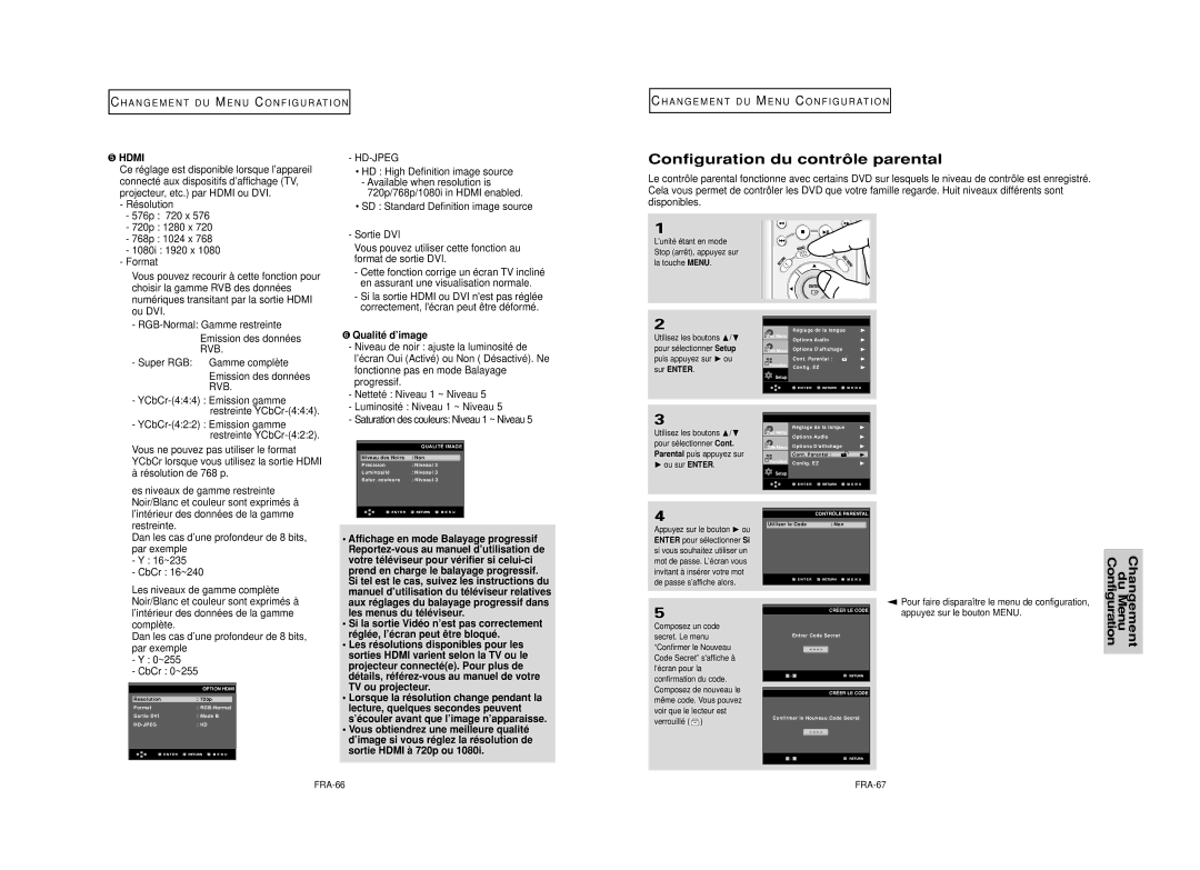 Samsung DVD-HD950 manual Configuration du contrôle parental 