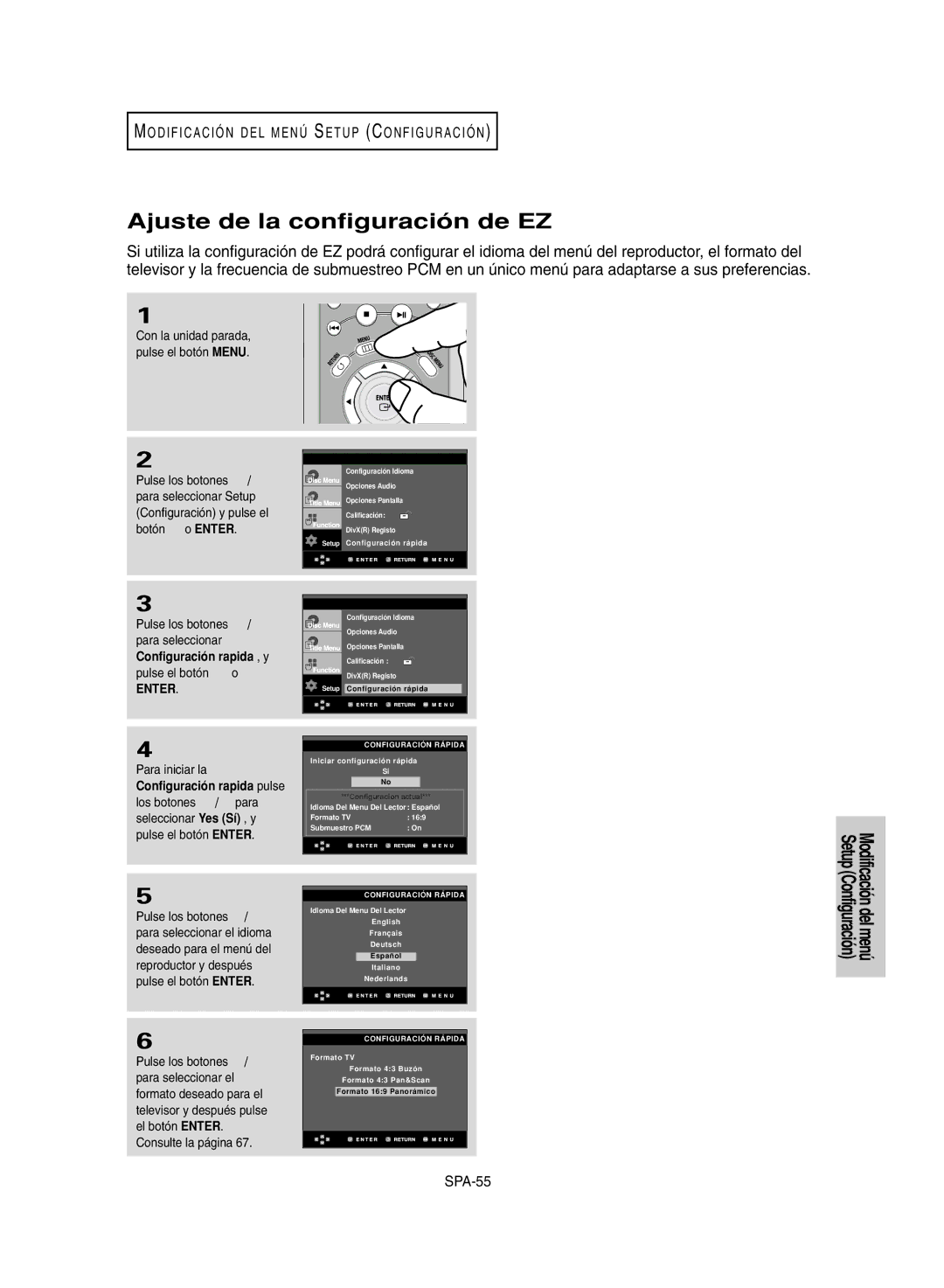 Samsung DVD-HD950/XEC manual Ajuste de la configuración de EZ, ❿ o 