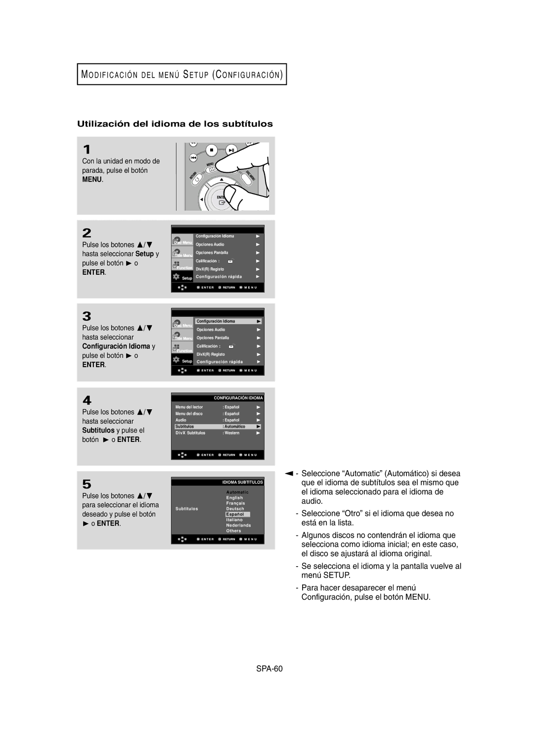 Samsung DVD-HD950/XEC manual Utilización del idioma de los subtítulos 