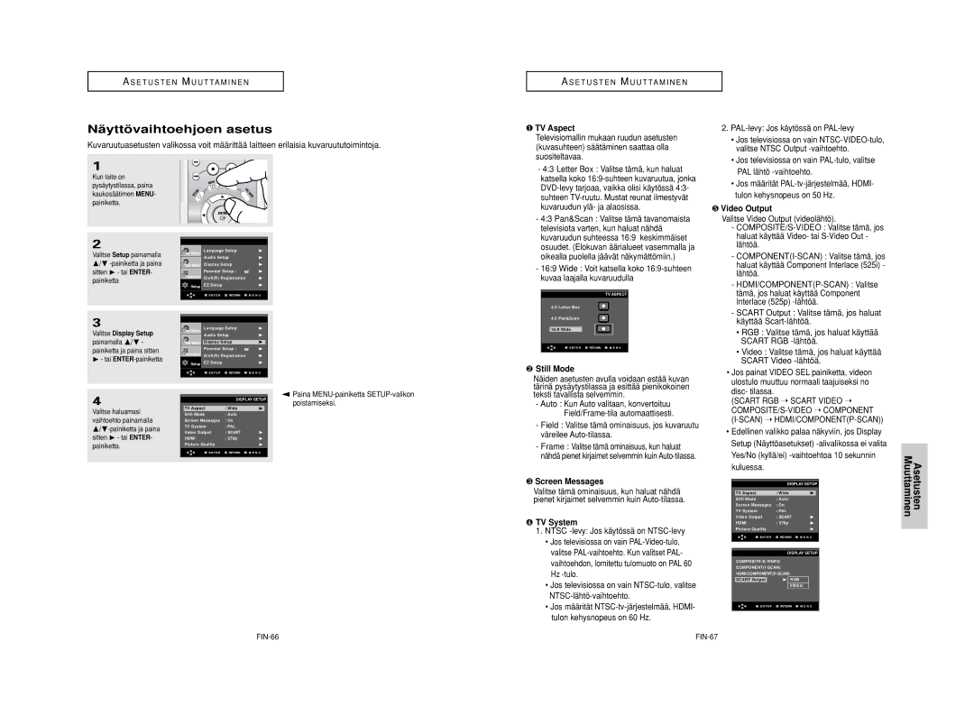 Samsung DVD-HD950/XEE manual Nä yttö vaihtoehjoen asetus 