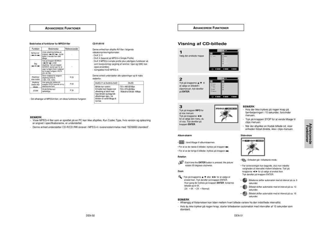 Samsung DVD-HD950/XEE manual Visning af CD-billede, Menuen, Clips-menuen, DEN-50 