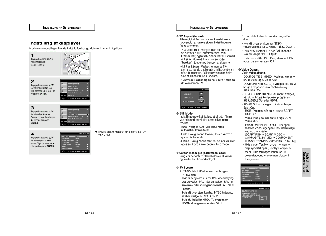 Samsung DVD-HD950/XEE manual Indstilling af displayet, ❶ TV Aspect format 