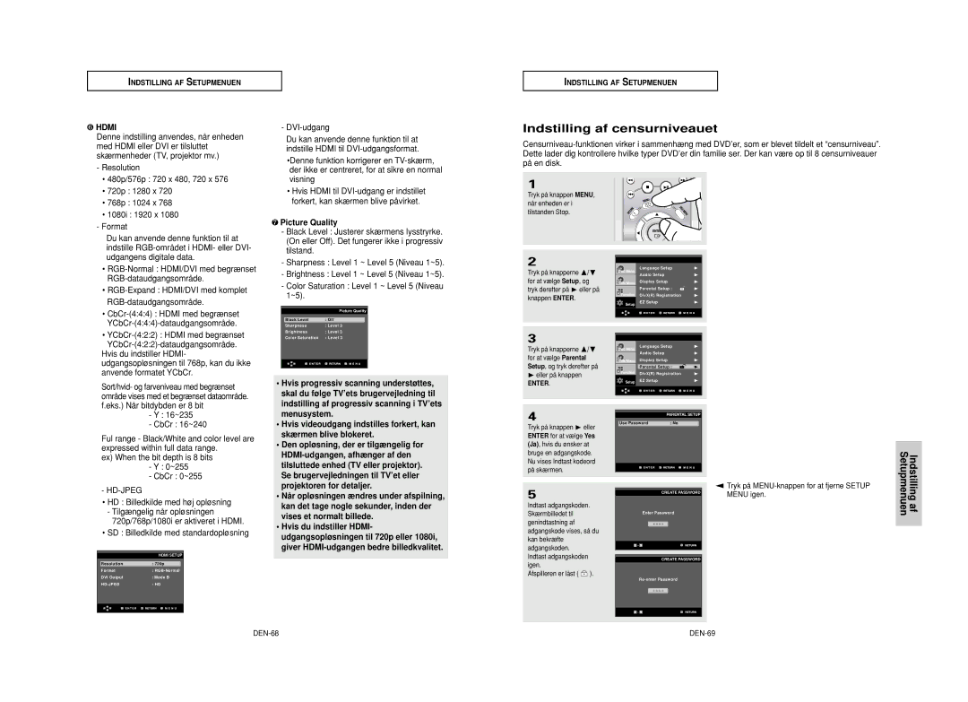 Samsung DVD-HD950/XEE manual Indstilling af censurniveauet 