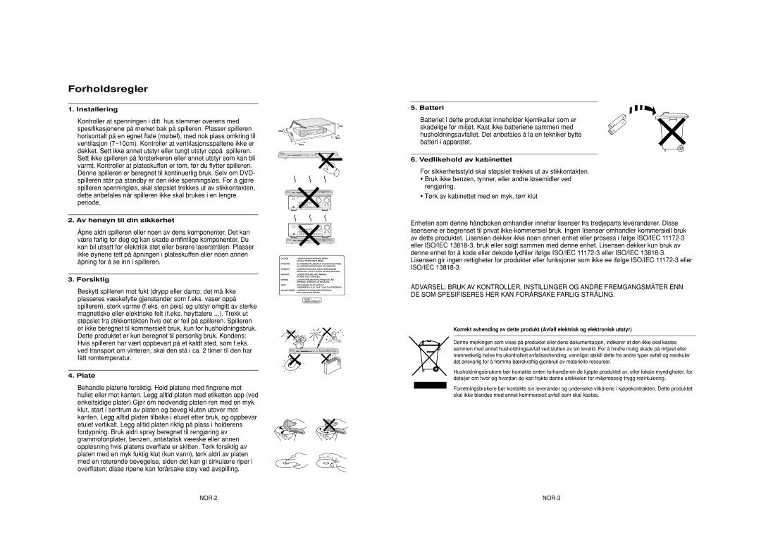 Samsung DVD-HD950/XEE manual Forholdsregler 