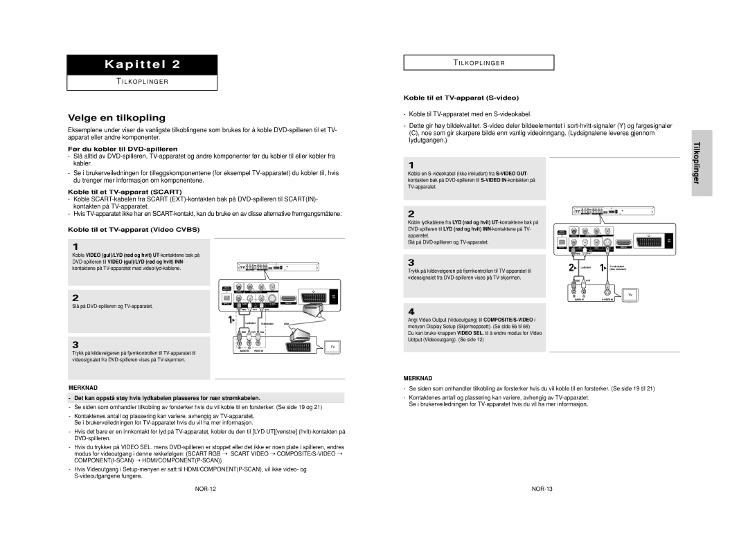 Samsung DVD-HD950/XEE manual Velge en tilkopling, Tilkoplinger 