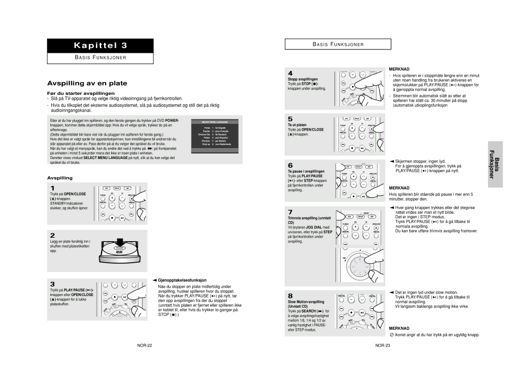 Samsung DVD-HD950/XEE manual Avspilling av en plate, Før du starter avspillingen, Skjermen stopper, ingen lyd 