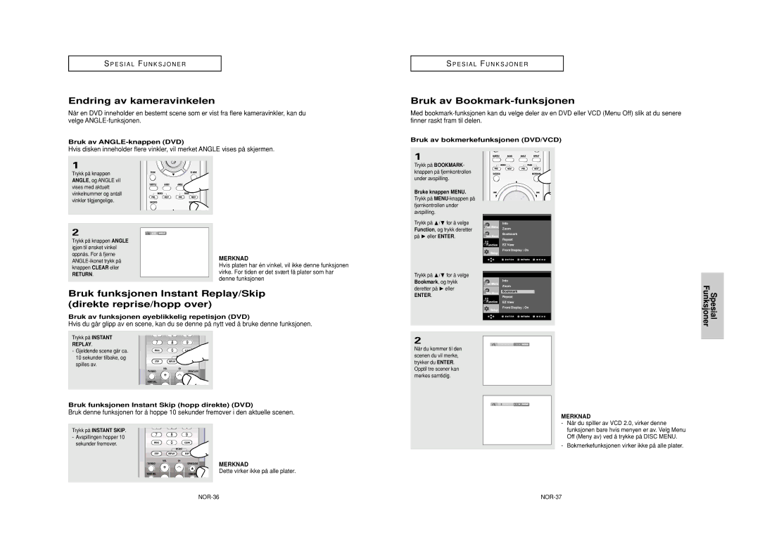 Samsung DVD-HD950/XEE manual Endring av kameravinkelen, Bruk av Bookmark-funksjonen 