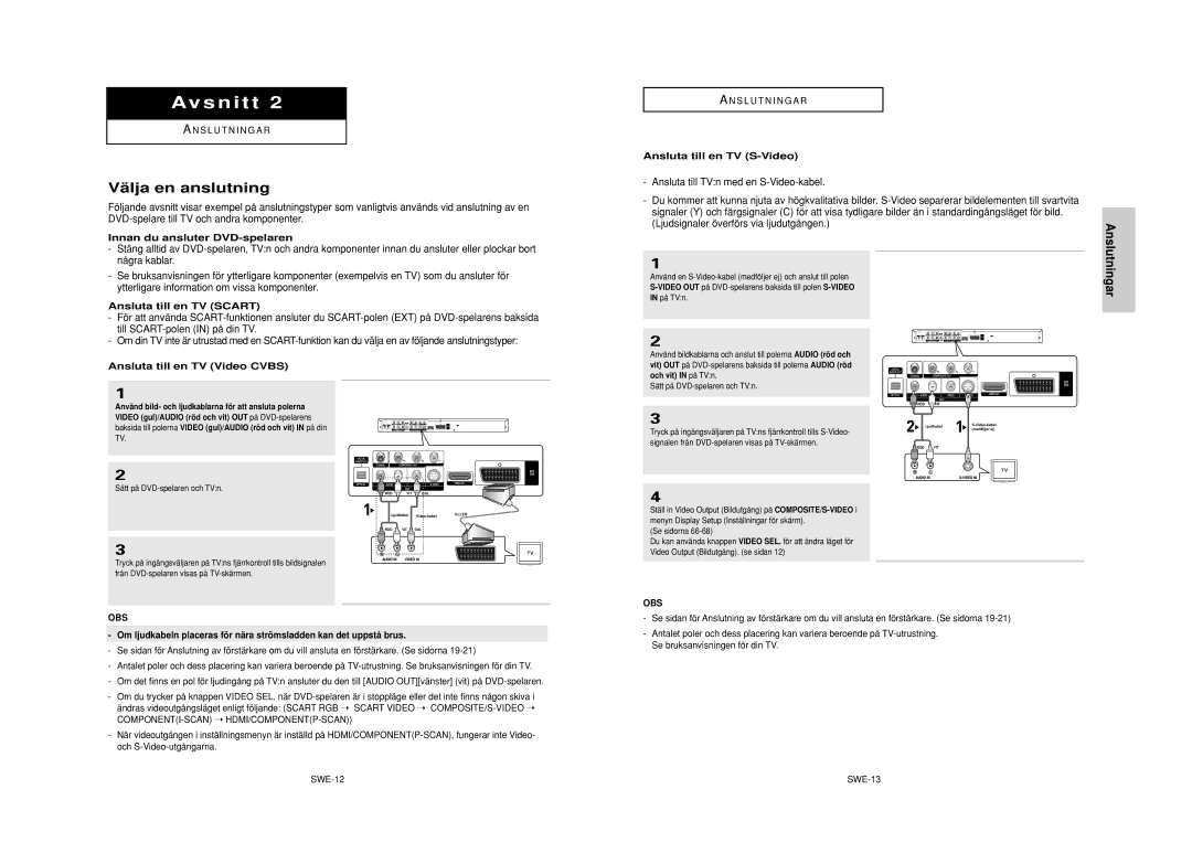 Samsung DVD-HD950/XEE manual Vä lja en anslutning, Anslutningar 