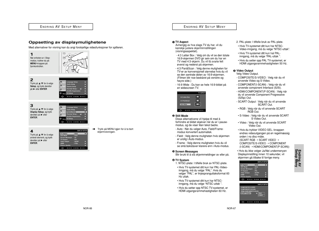 Samsung DVD-HD950/XEE manual Oppsetting av displaymulighetene 