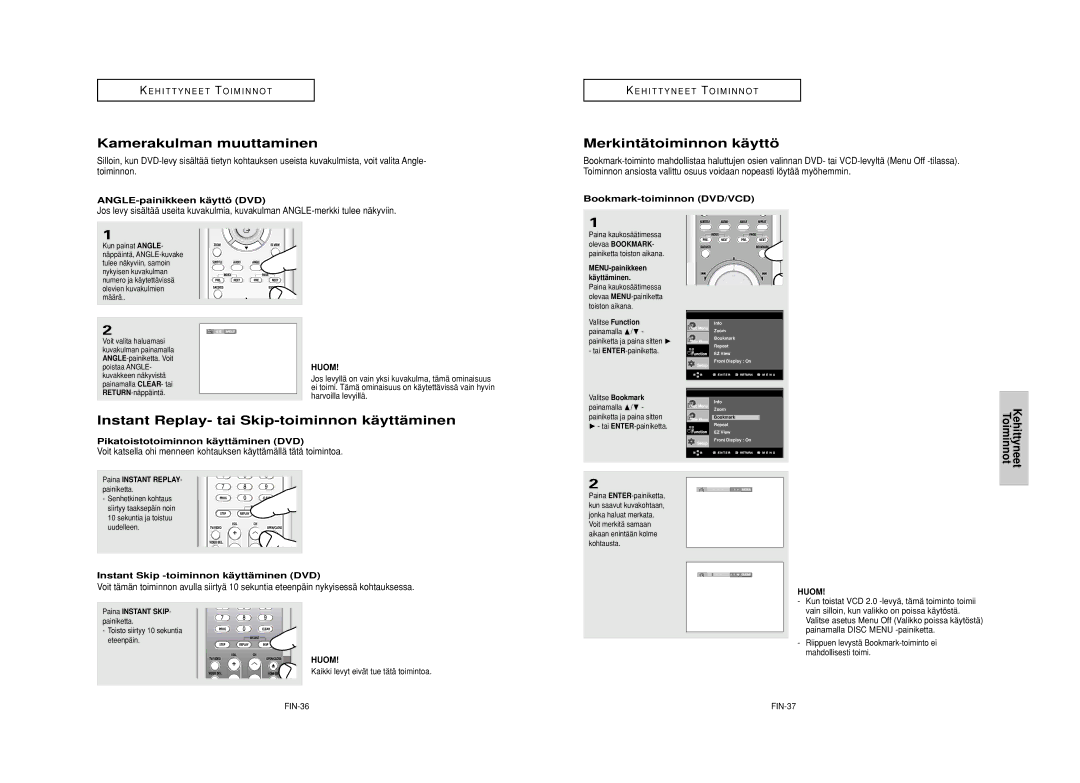 Samsung DVD-HD950/XEE manual Kamerakulman muuttaminen, Merkintä toiminnon kä yttö 