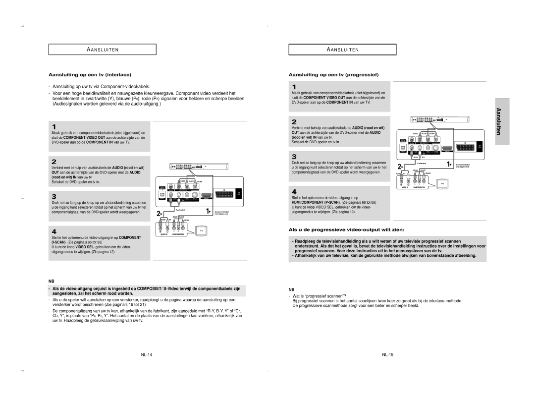 Samsung DVD-HD950/XAA manual Aansluiten, Aansluiting op uw tv via Component-videokabels, Aansluiting op een tv interlace 