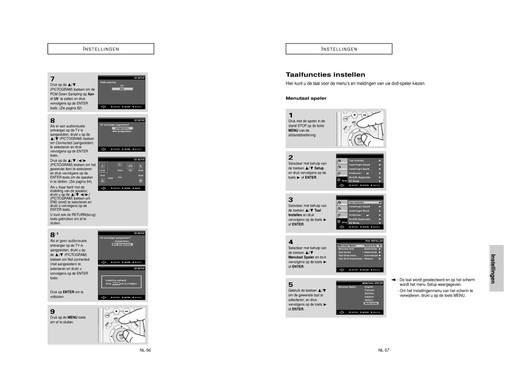 Samsung DVD-HD950/SED, DVD-HD950/XEG, DVD-HD950/XEL, DVD-HD950/XEH manual Taalfuncties instellen, Menutaal speler, NL-56 