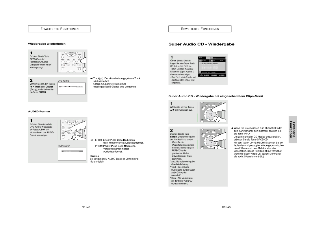 Samsung DVD-HD950/XEH, DVD-HD950/XEG, DVD-HD950/XEL, DVD-HD950/XAA manual Super Audio CD Wiedergabe, Wiedergabe wiederholen 