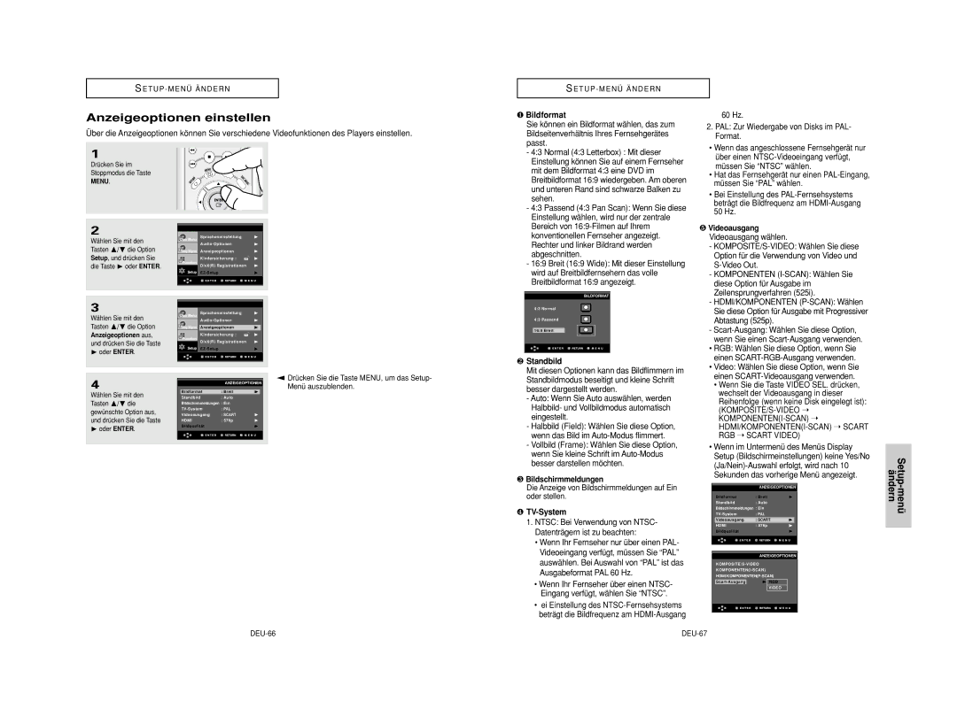 Samsung DVD-HD950/SED, DVD-HD950/XEG, DVD-HD950/XEL, DVD-HD950/XEH, DVD-HD950/XAA manual Anzeigeoptionen einstellen 