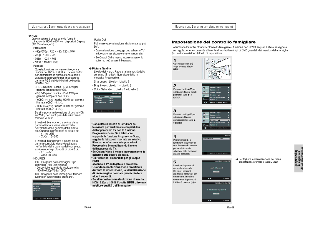 Samsung DVD-HD950/XET manual Impostazione del controllo famigliare 