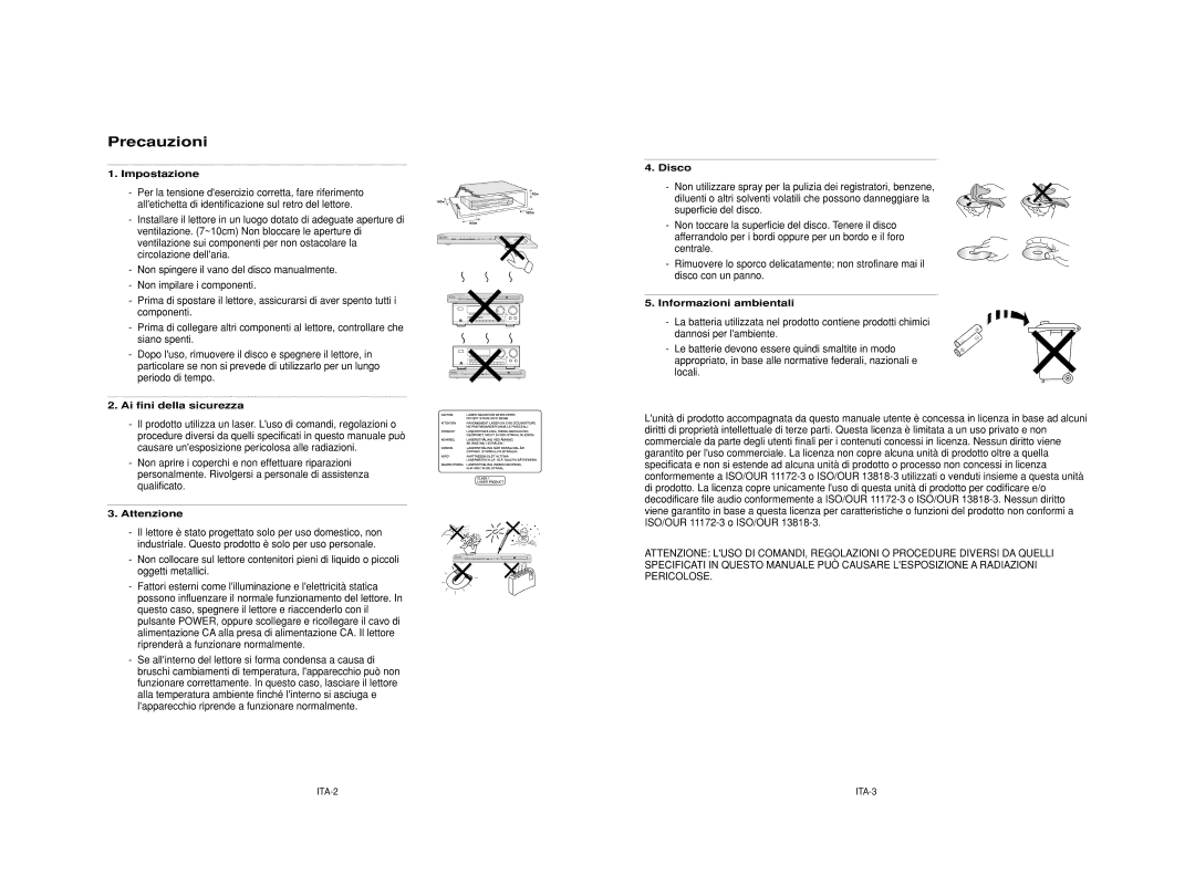 Samsung DVD-HD950/XET manual Precauzioni 