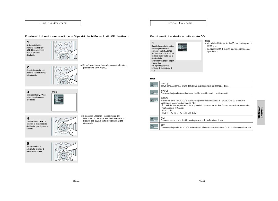 Samsung DVD-HD950/XET manual Funzione di riproduzione della strato CD, ITA-44, Sacd 